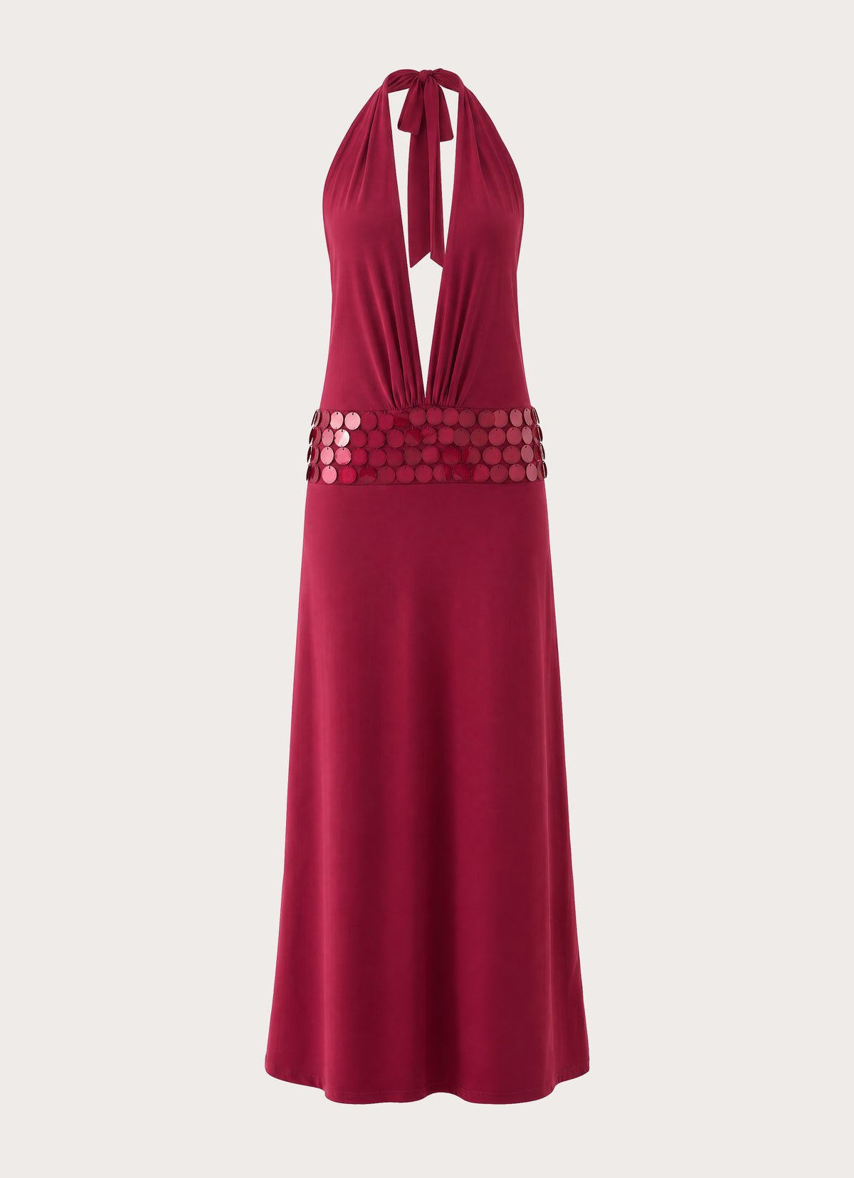 Kolisa Beaded Halter Maxi Dress - Burgundy