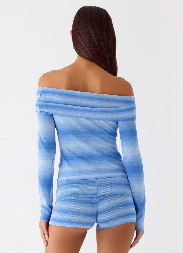 La Luna Bardot Knit Top - Cerulean