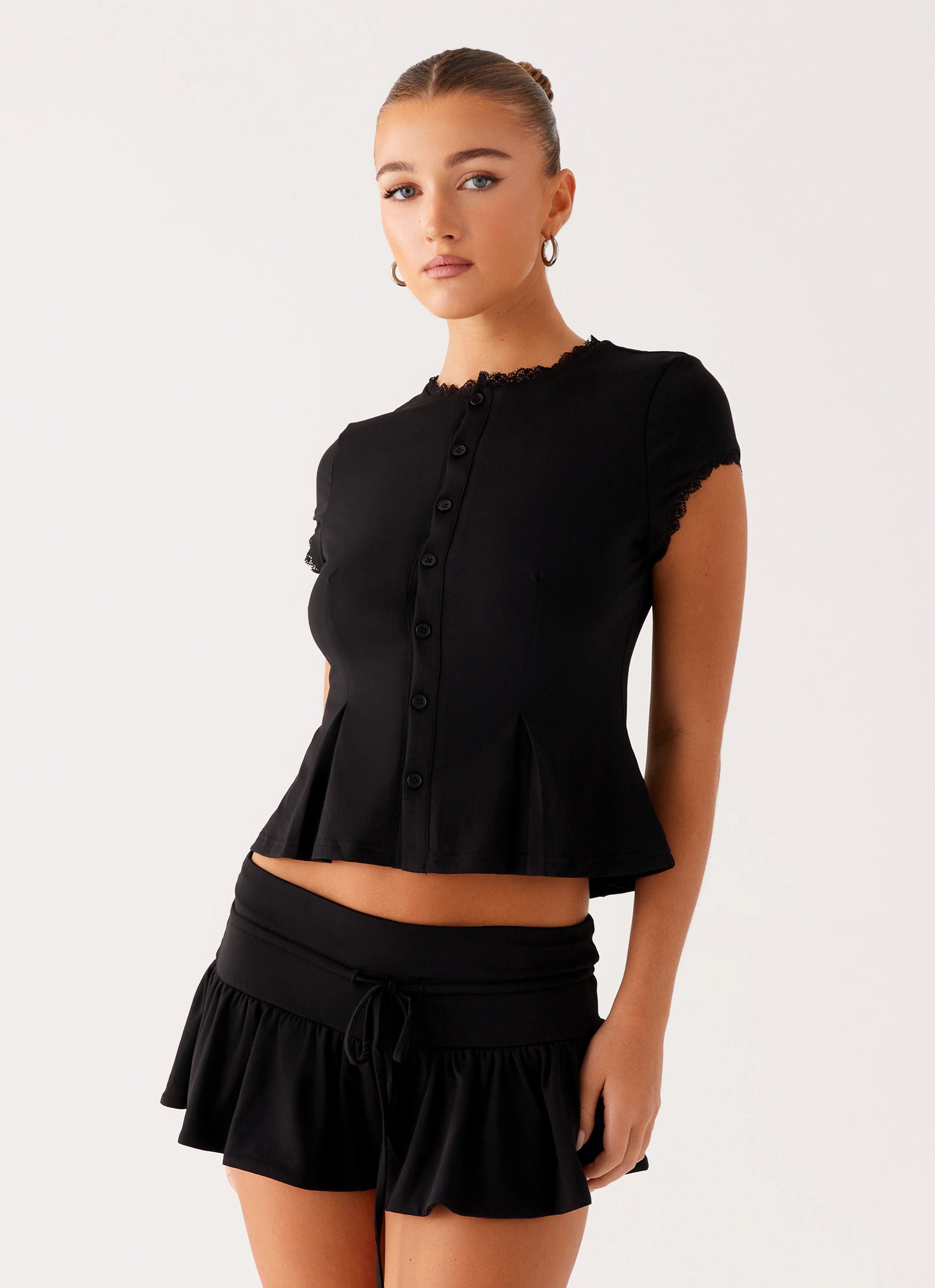 Landon Button Up Top - Black – Peppermayo