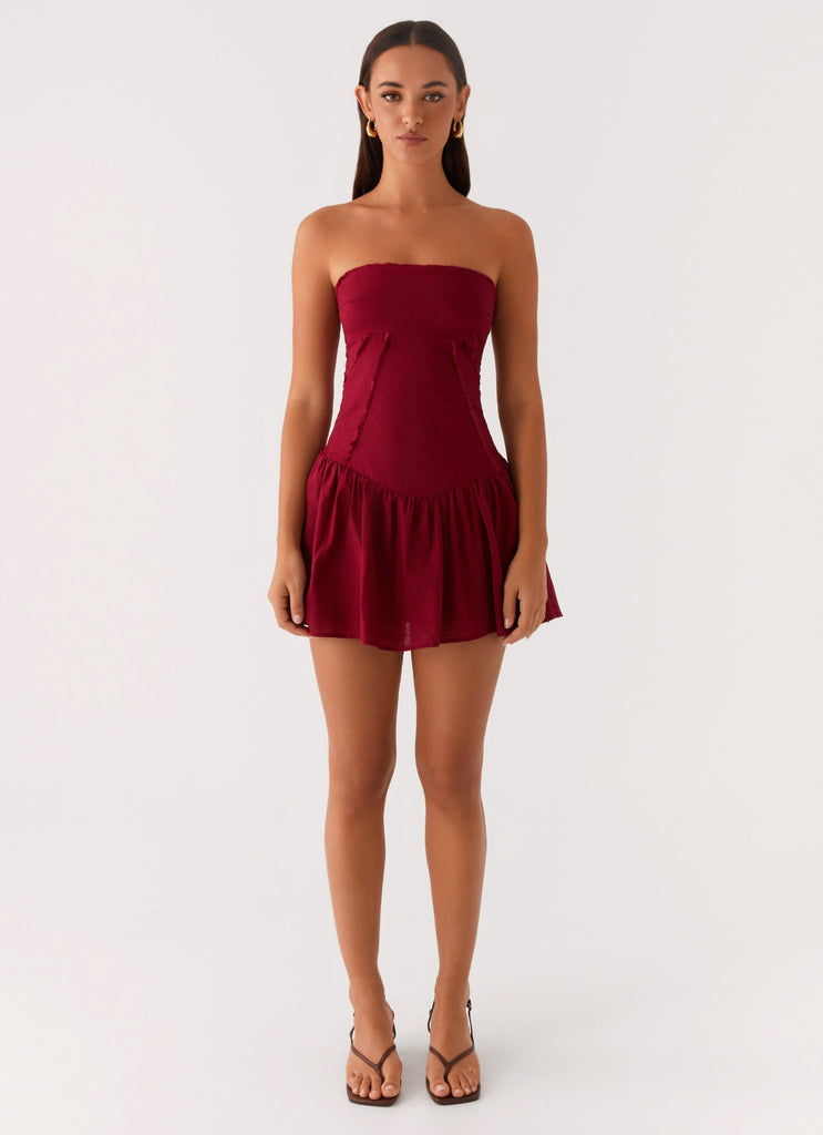 Larnie Linen Mini Dress - Deep Red