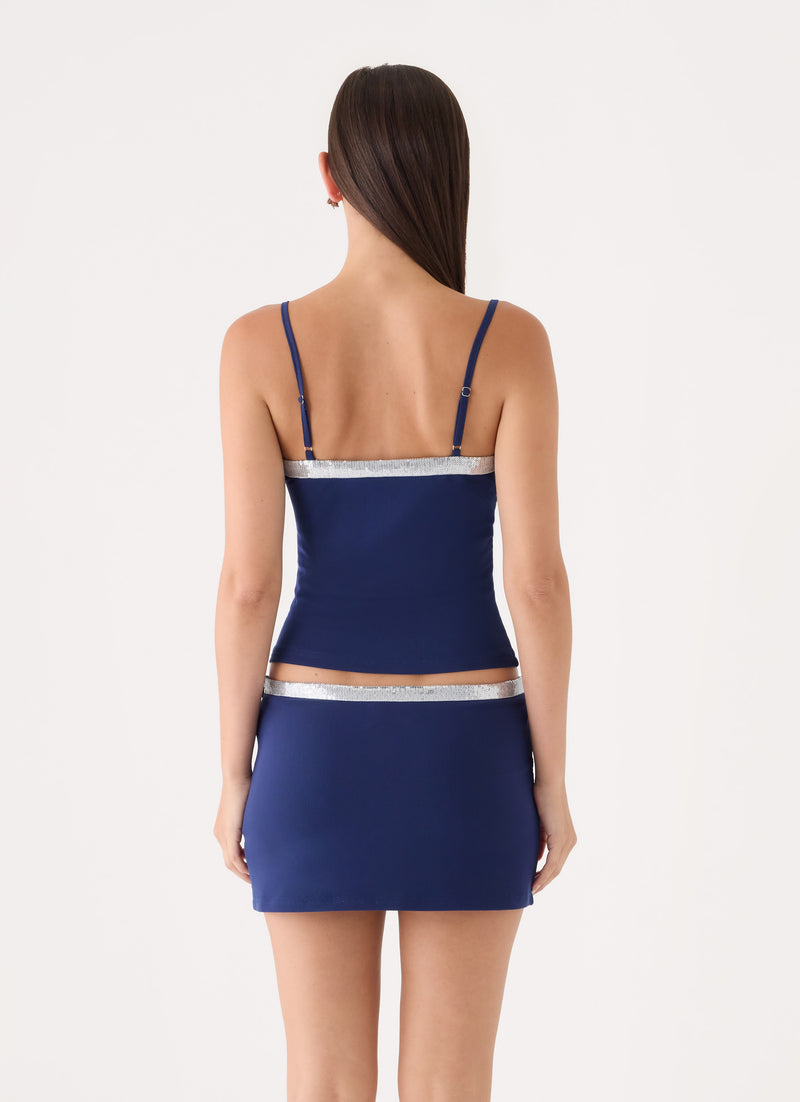 Leeah Mesh Top - Rich Blue