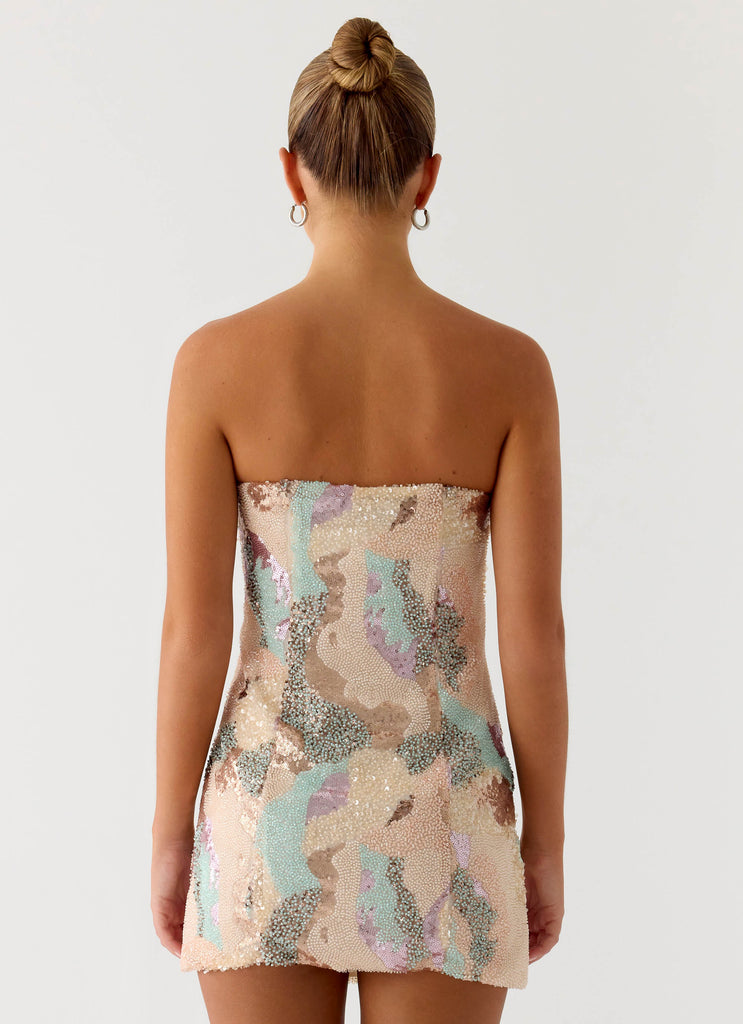 Leena Strapless Beaded Mini Dress - Swirl Sequin