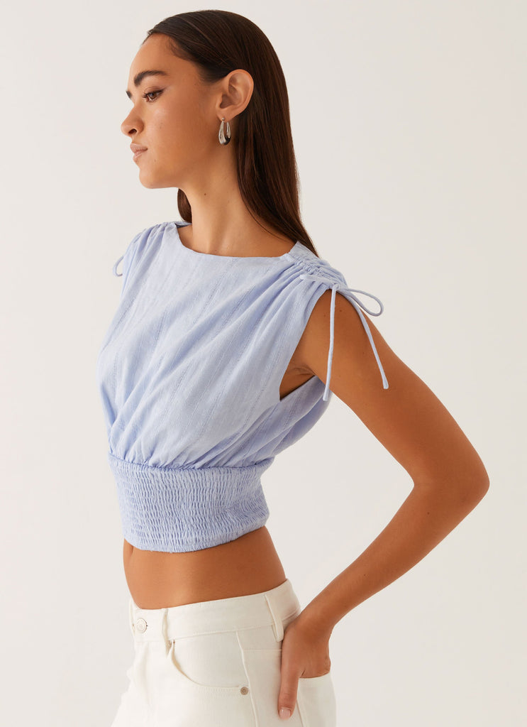 Leni Shirred Top - Pale Blue