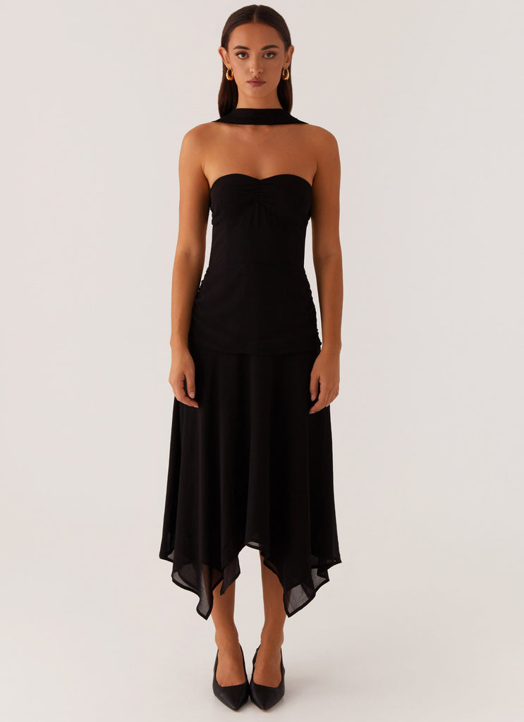 black crepe contrast chiffon midi dress Self-Portrait - Black Tailored Contrast Chiffon Midi Dress