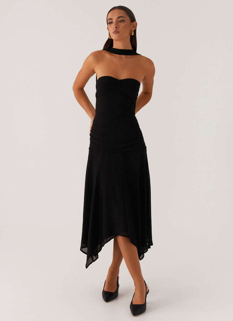 black tailored crepe and chiffon midi dress Self-Portrait Tailored Crepe and Chiffon Midi