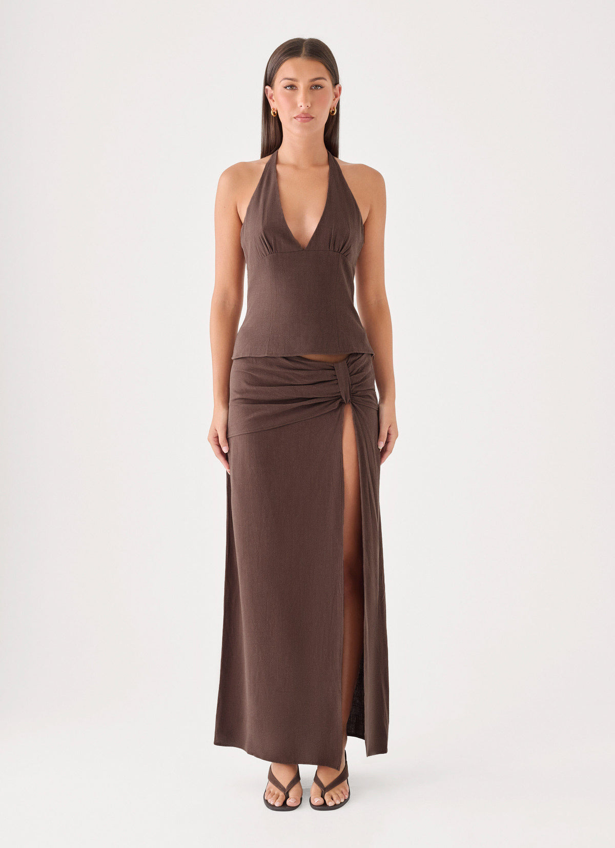 Lielle Linen Halter Top - Chocolate