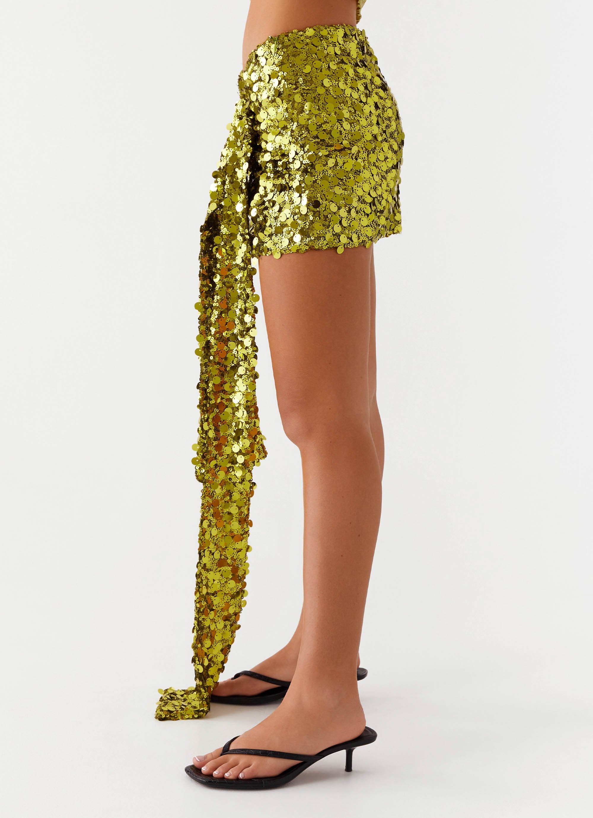 Lights On Sequin Mini Skirt Olive – Peppermayo - Main Image