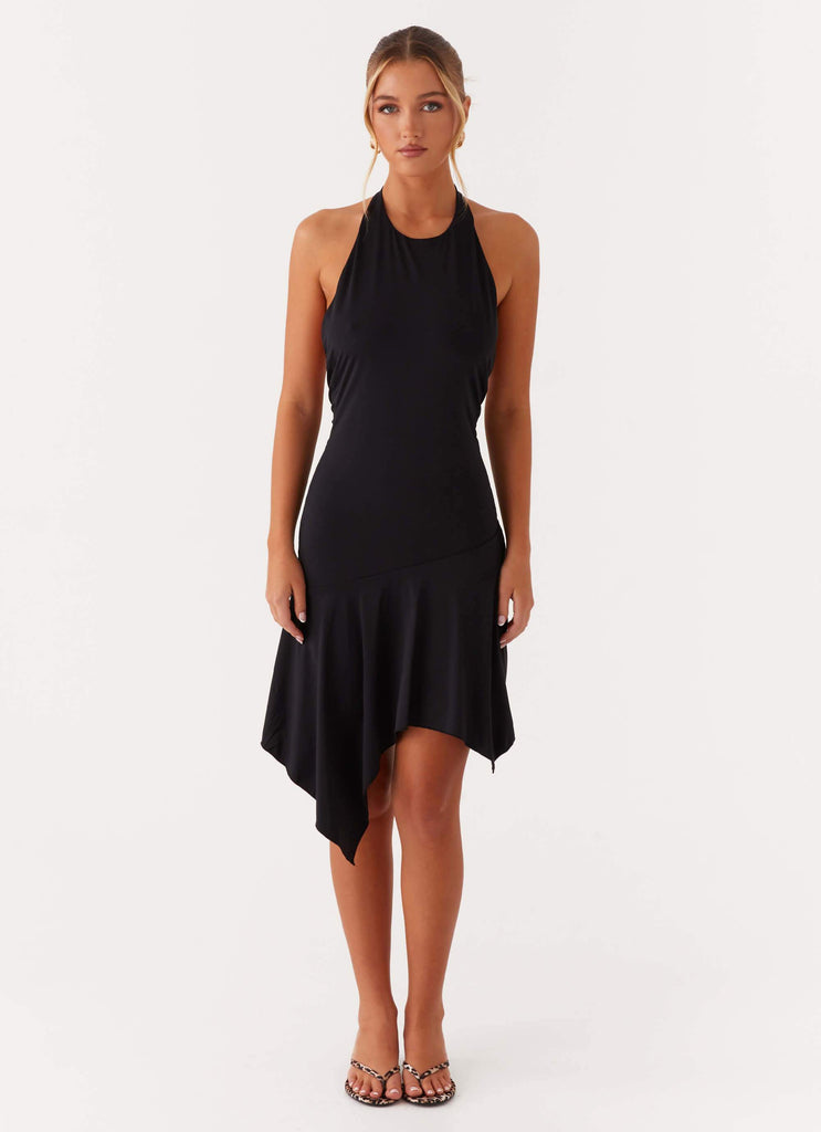 low back black midi dress Jennine Lace-Up Back Midi Dress Black