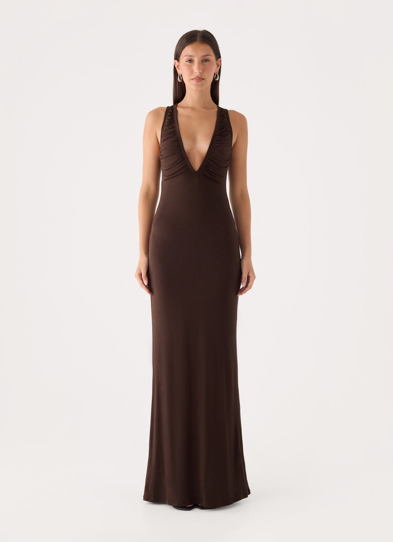 Lisandy Ruched Maxi Dress - Chocolate