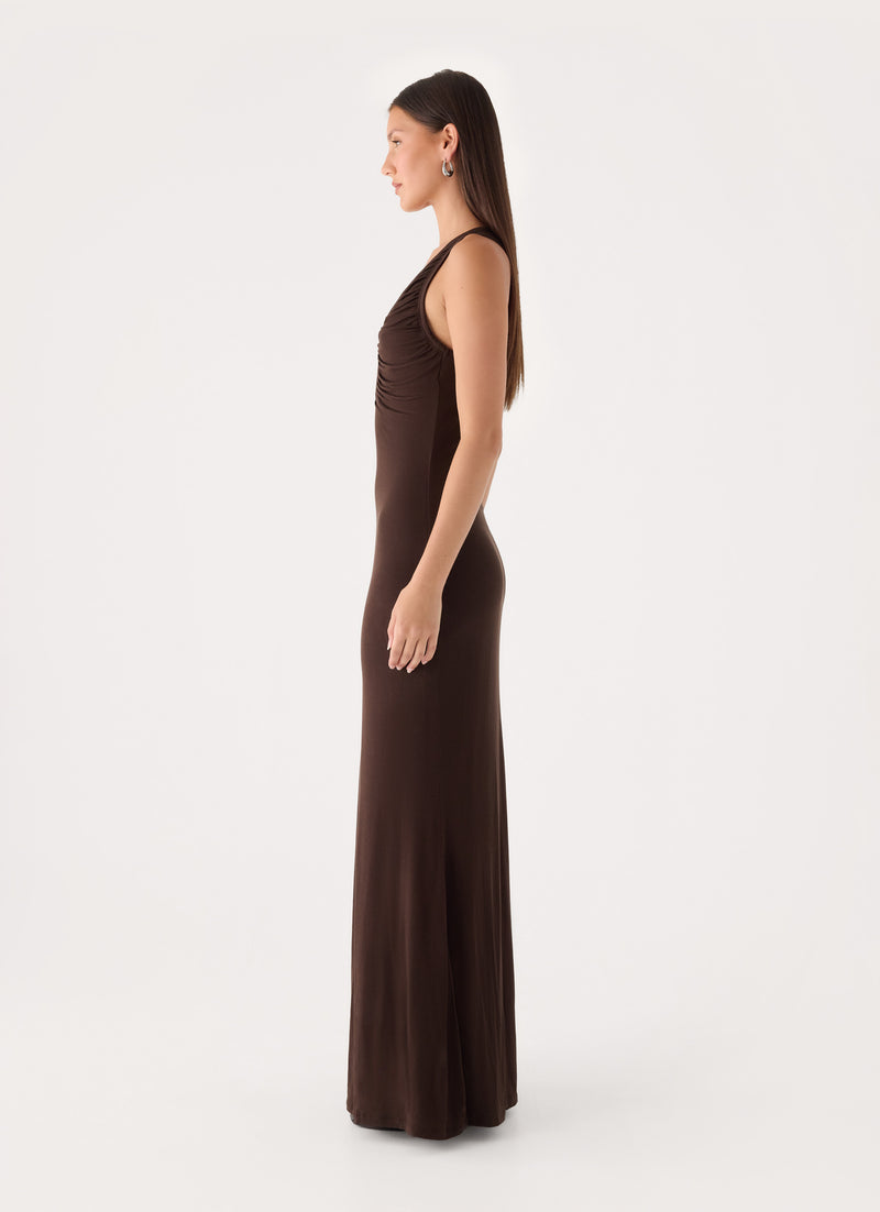 Lisandy Ruched Maxi Dress - Chocolate