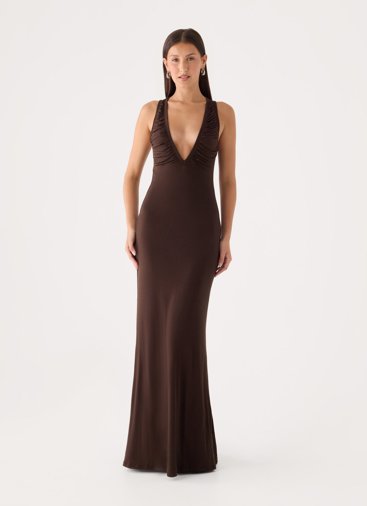 Lisandy Ruched Maxi Dress - Chocolate