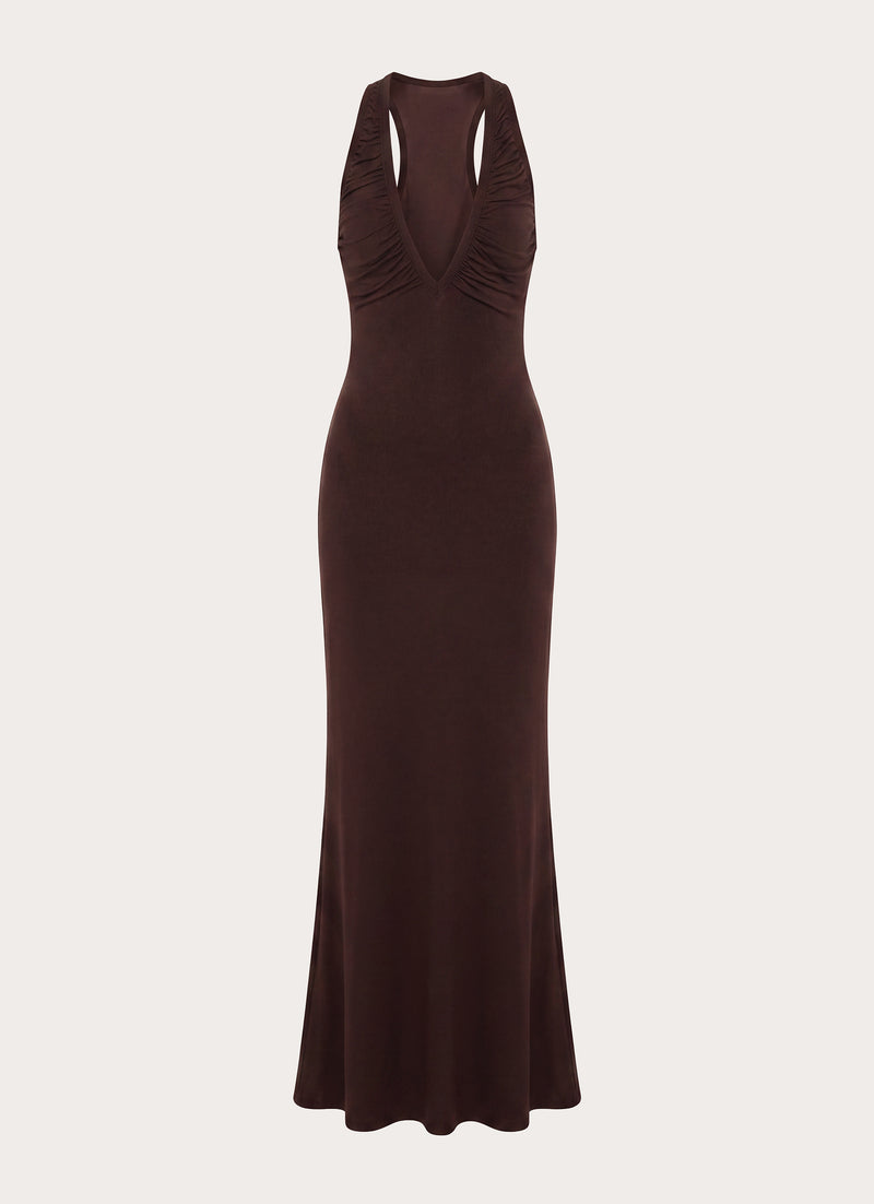 Lisandy Ruched Maxi Dress - Chocolate