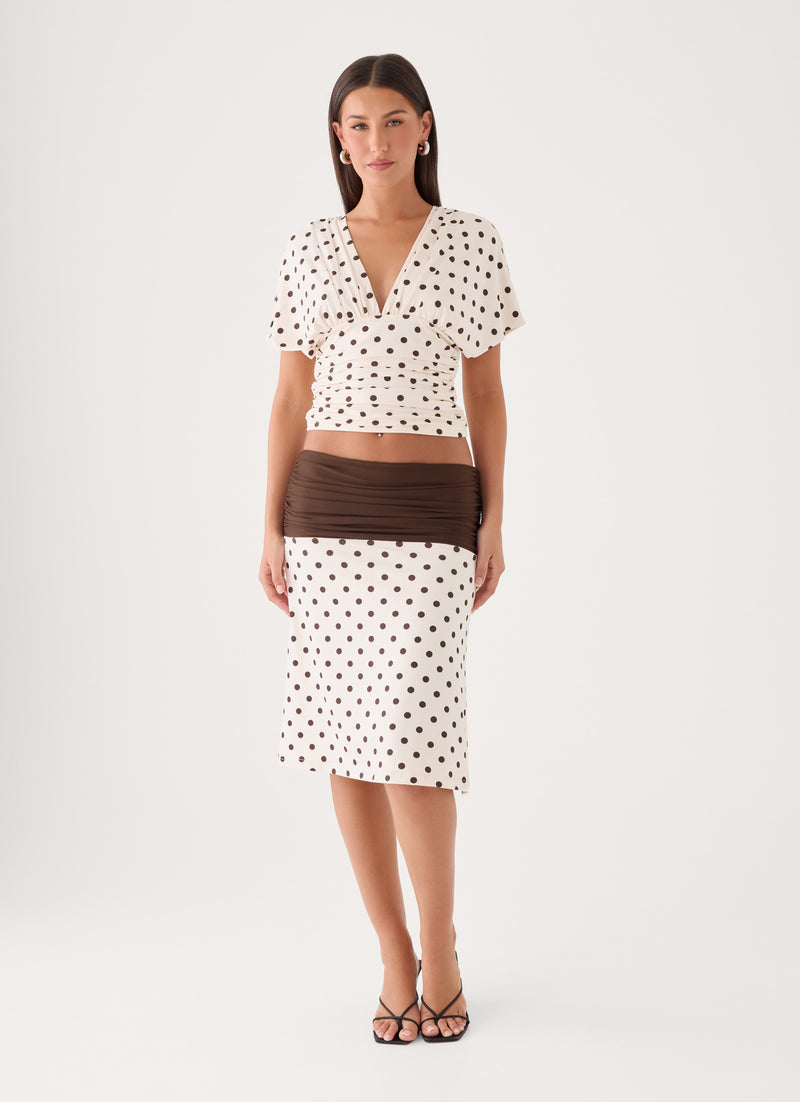 Lorelei Midi Skirt - Cream Polka Dot