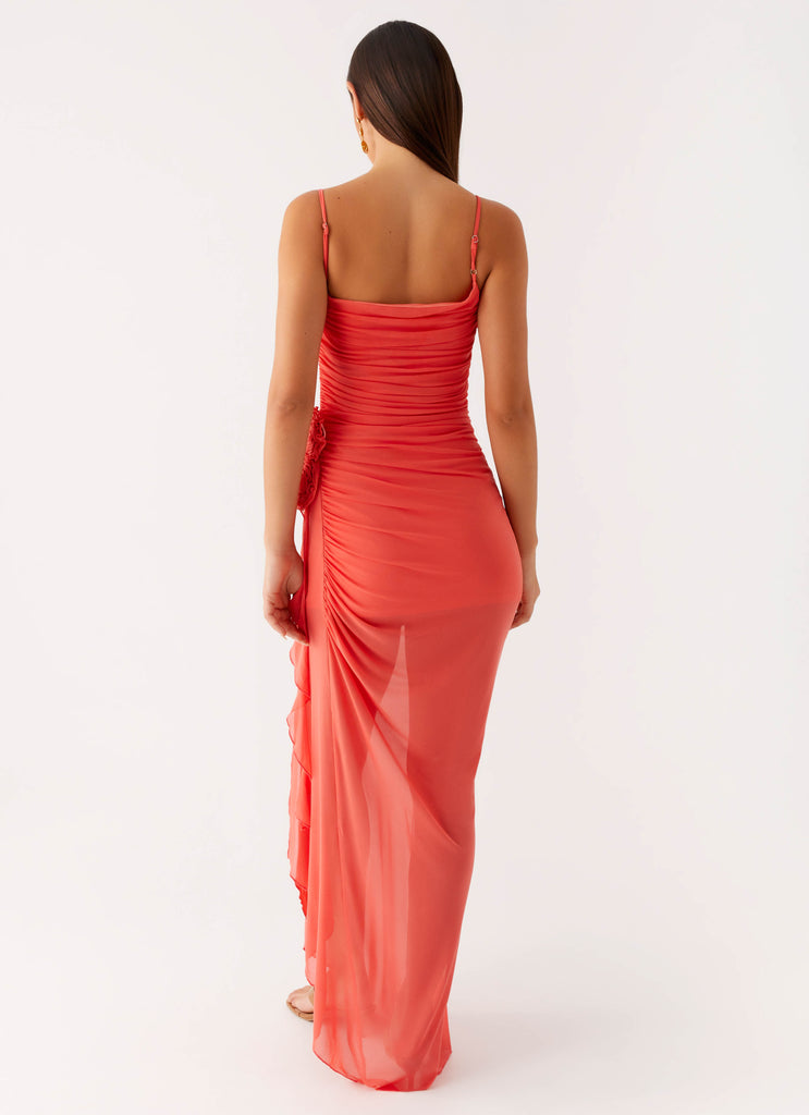 coral maxi dress uk Styled Like A Star One Shoulder Maxi Dress Coral