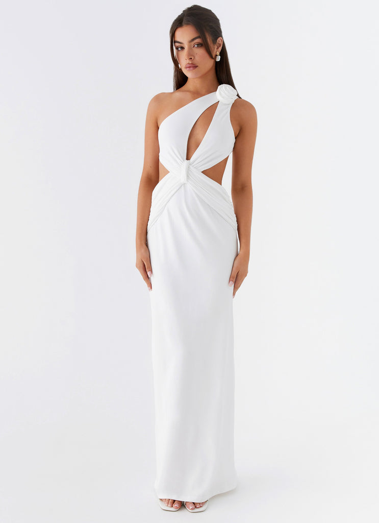 Womens Lovesome Rosa Maxi Dress in the colour White in front of a light grey background