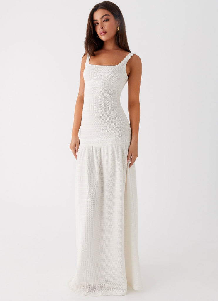 Womens Lyrical Maxi Dress in the colour Ivory in front of a light grey background