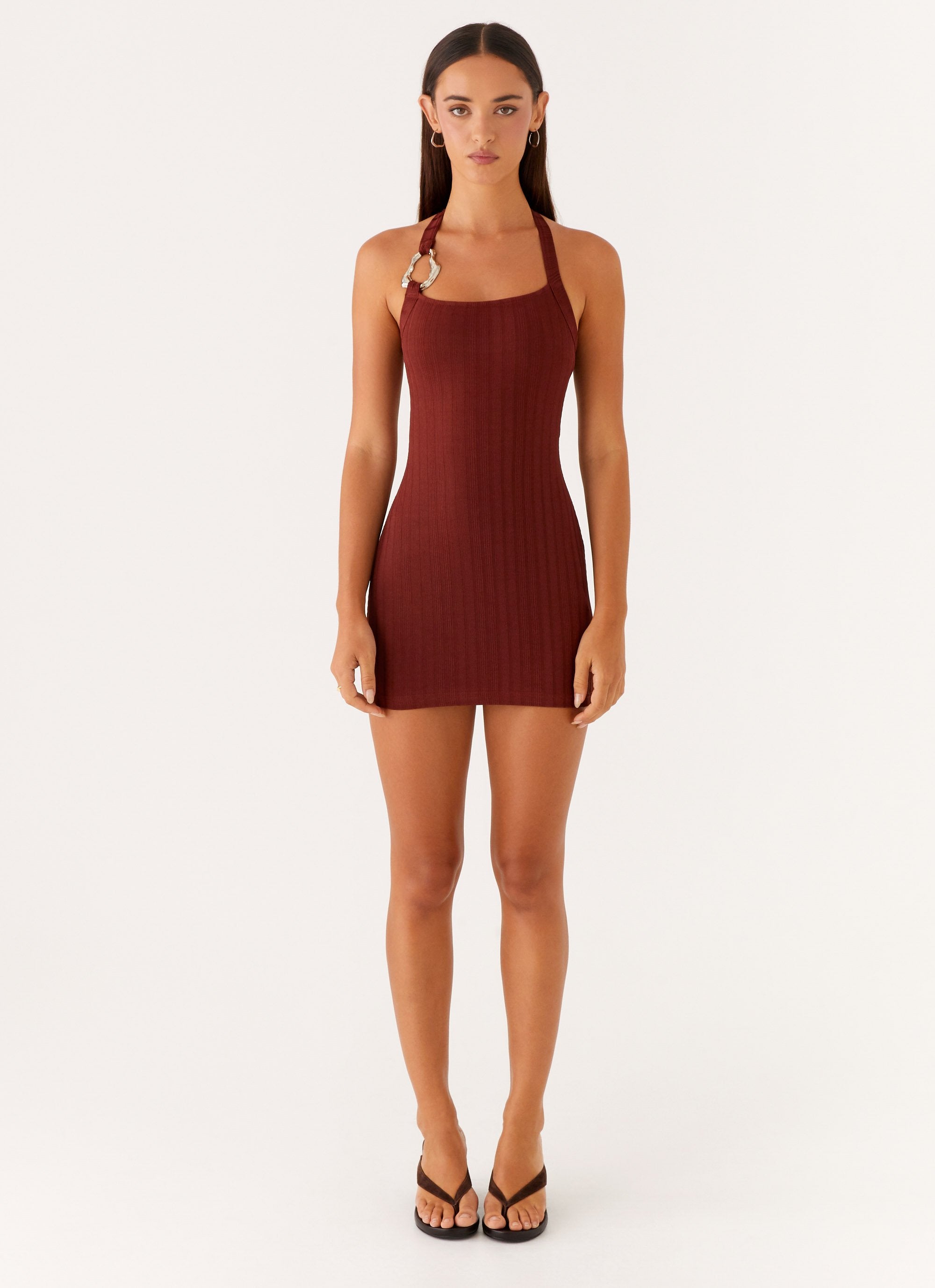 Mini Ribbed Magda Ribbed Mini Dress - Brown – Peppermayo