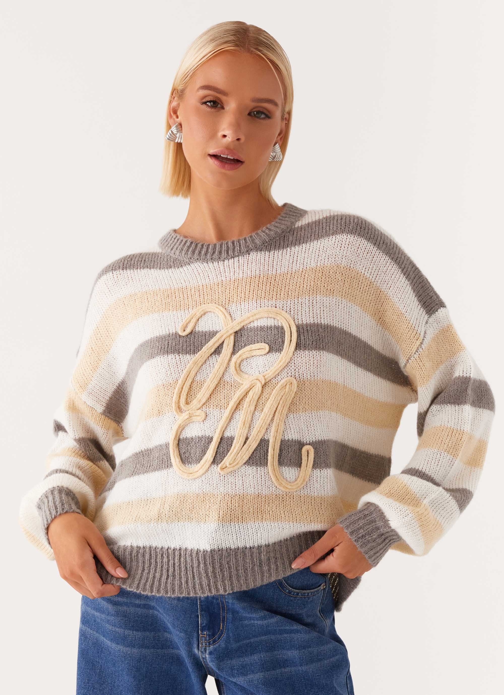 Main Character Oversized Knit Sweater Stripe Peppermayo