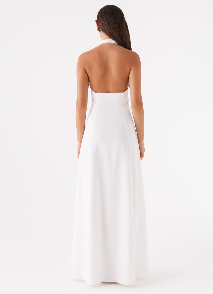 Womens Maison Linen Maxi Dress in the colour White in front of a light grey background