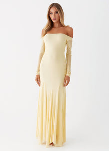 Womens Maribel Maxi Dress in the colour Yellow in front of a light grey background