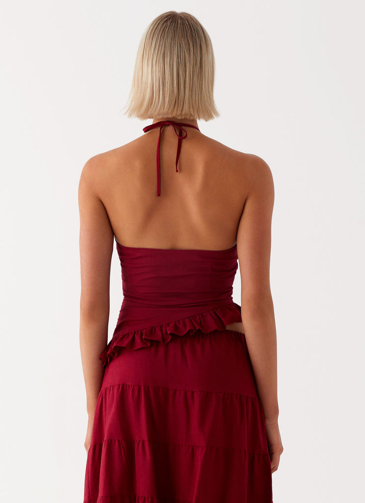 Mariella Linen Top - Maroon