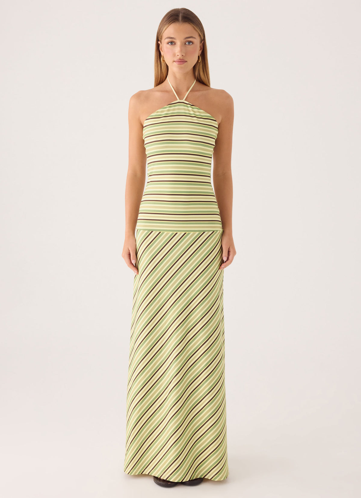 Marinah Halter Maxi Dress - Golden Kiwi Stripe