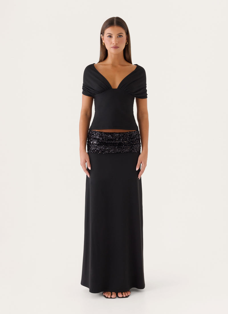 Marista Sequin Maxi Skirt - Black