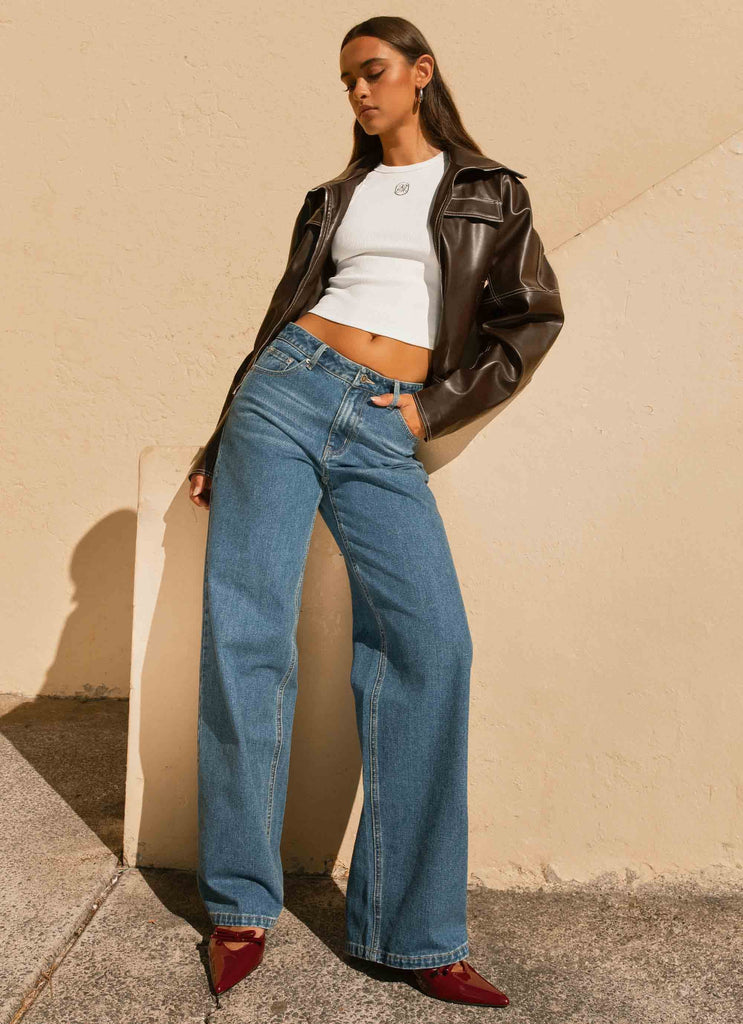 Womens Meant To Be PU Boxy Jacket in the colour Brown in front of a light grey background