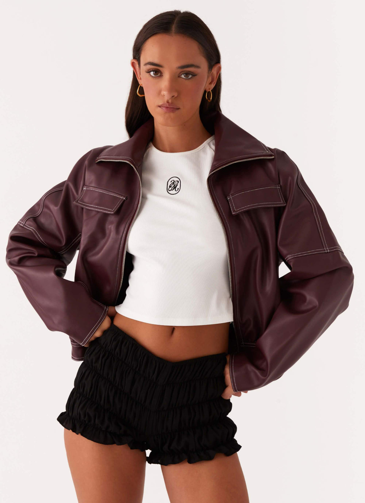 Meant to Be Pu Boxy Jacket - Wine