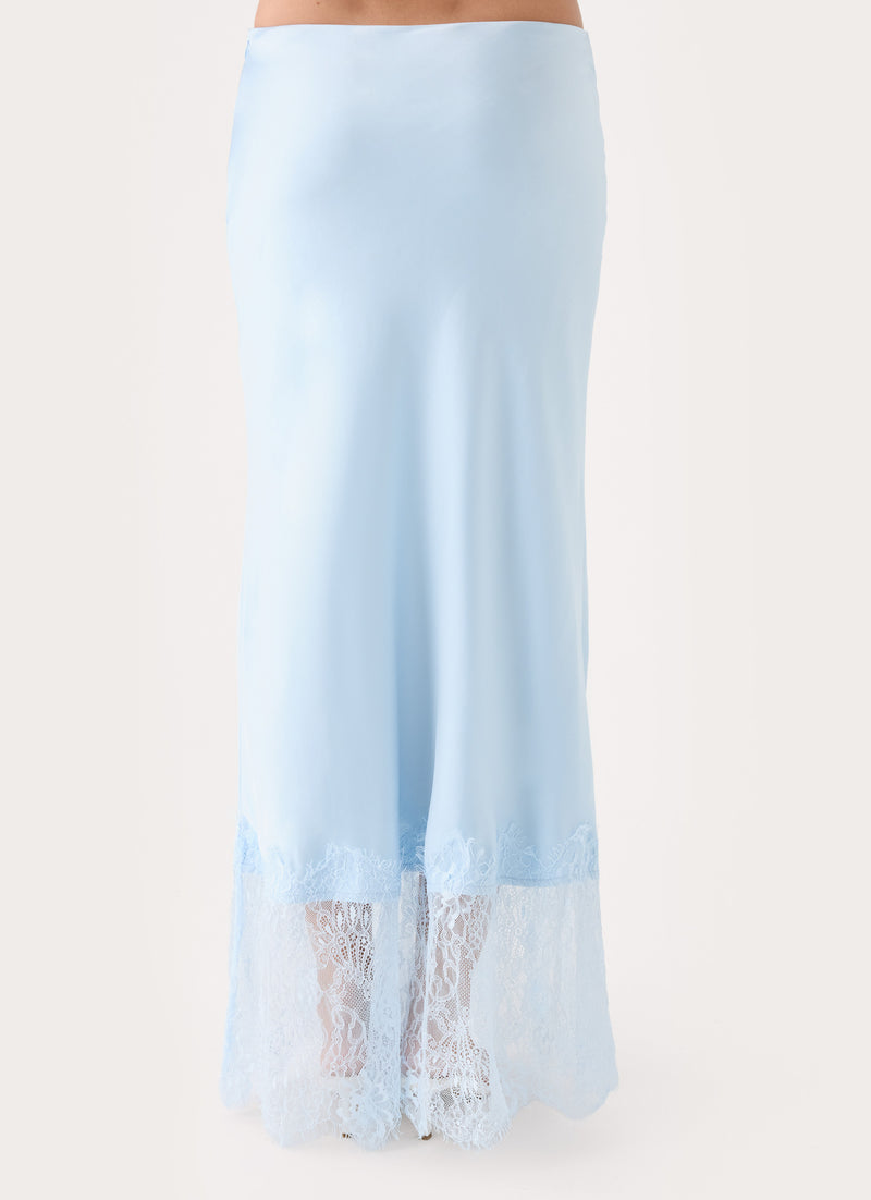 Merisso Lace Trim Maxi Skirt - Blue