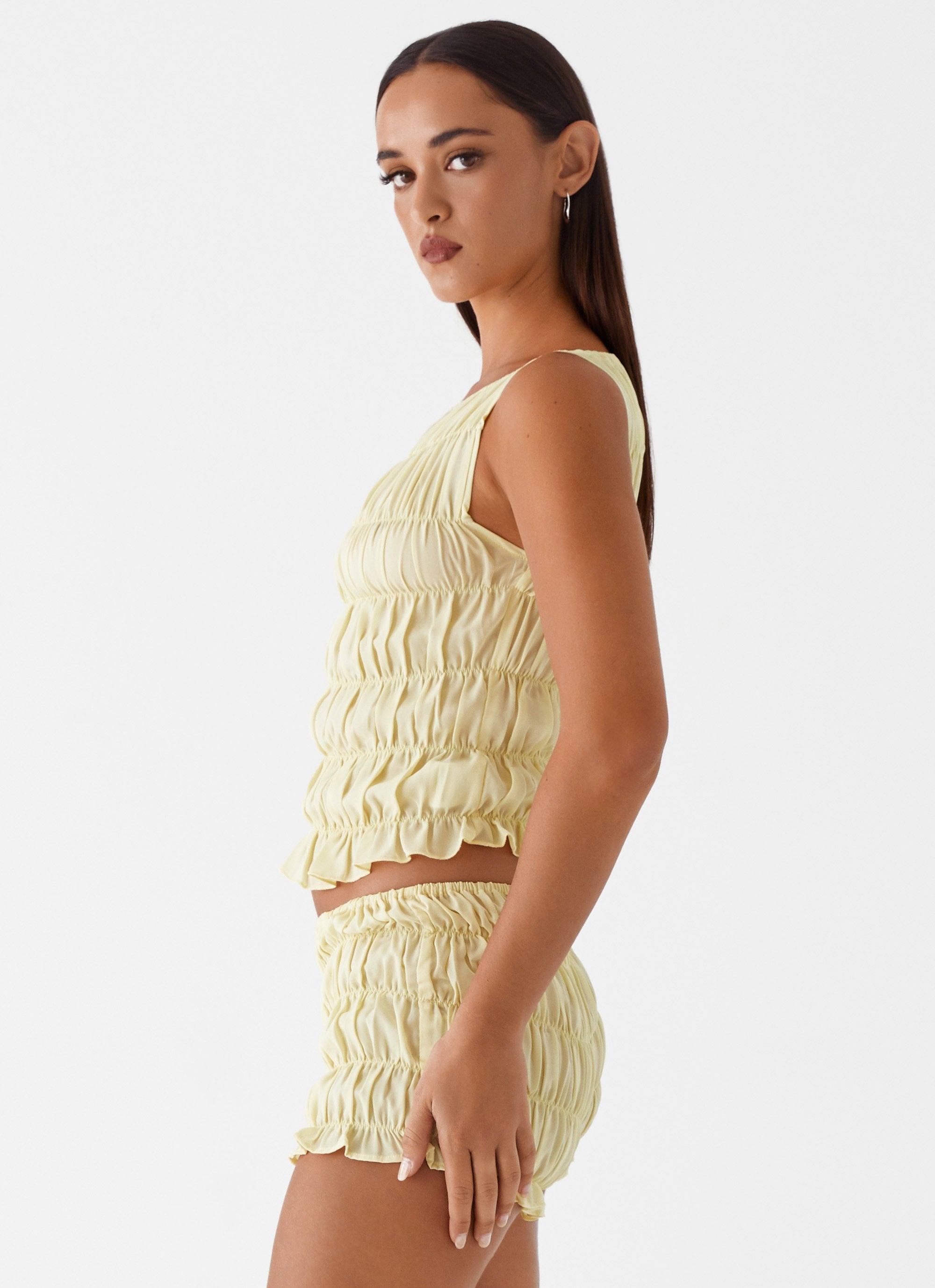 Yellow Raci Top Messina Ruched Tank Top - Yellow – Peppermayo