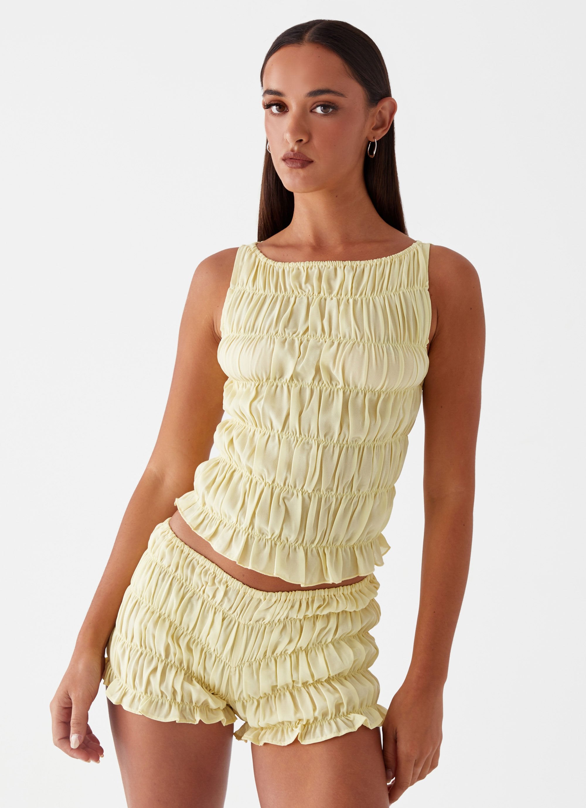 Yellow Raci Top Messina Ruched Tank Top - Yellow – Peppermayo