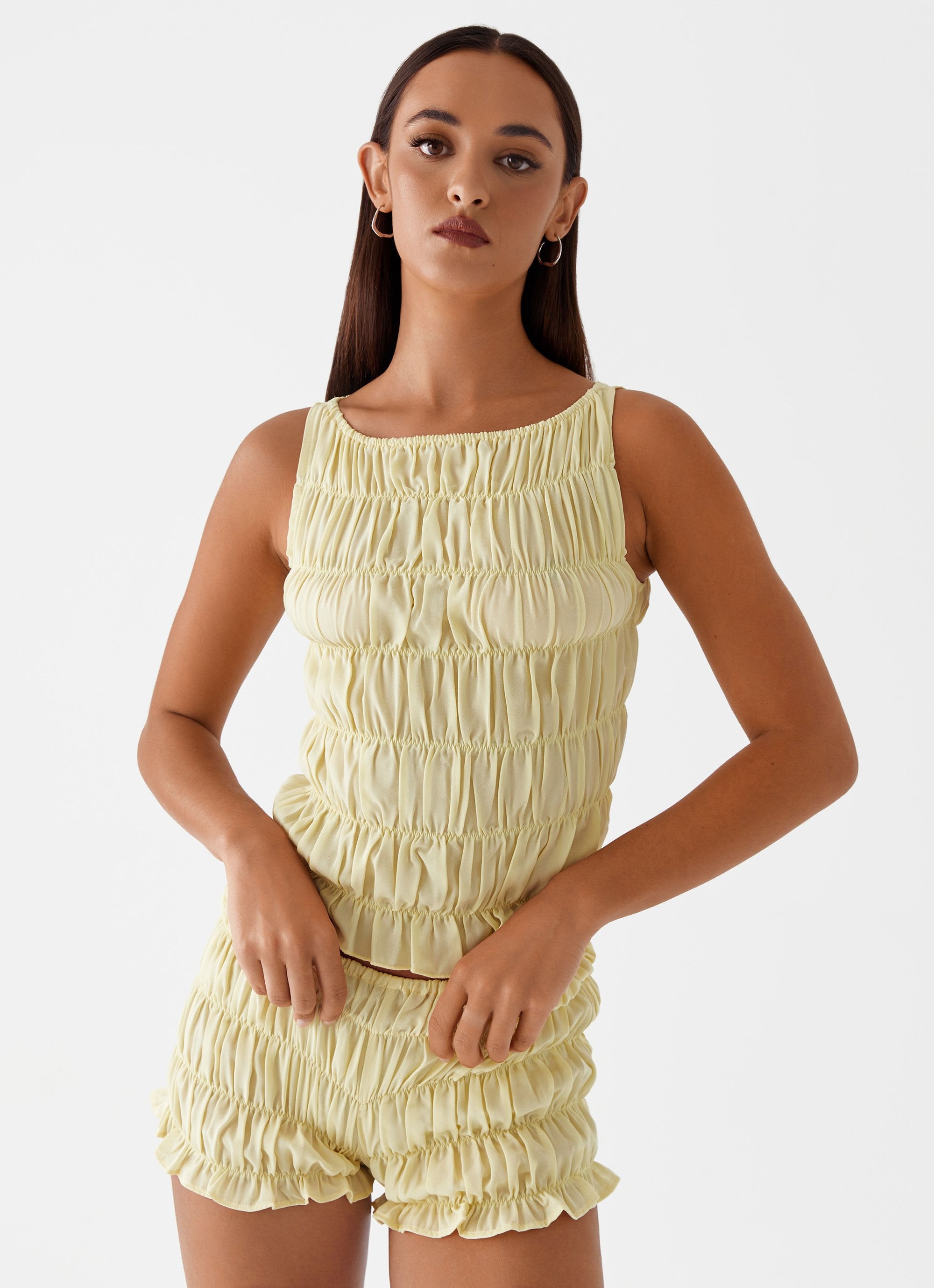 Yellow Ridding Top Messina Ruched Tank Top - Yellow – Peppermayo