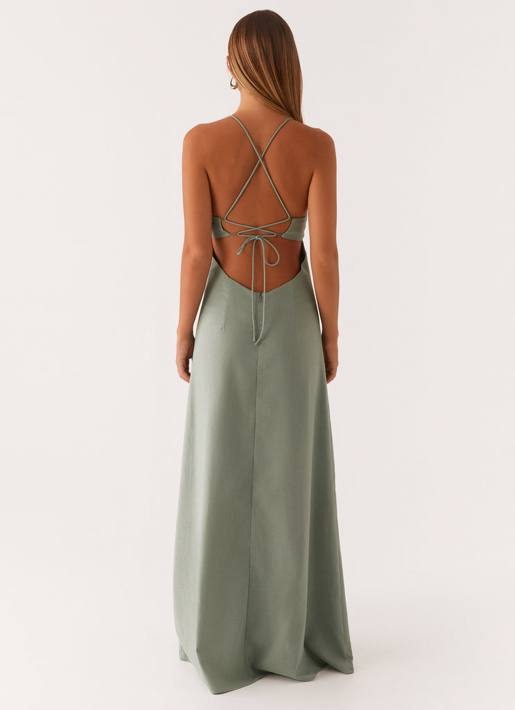 sage green linen dress Middle Ground Linen Maxi Dress