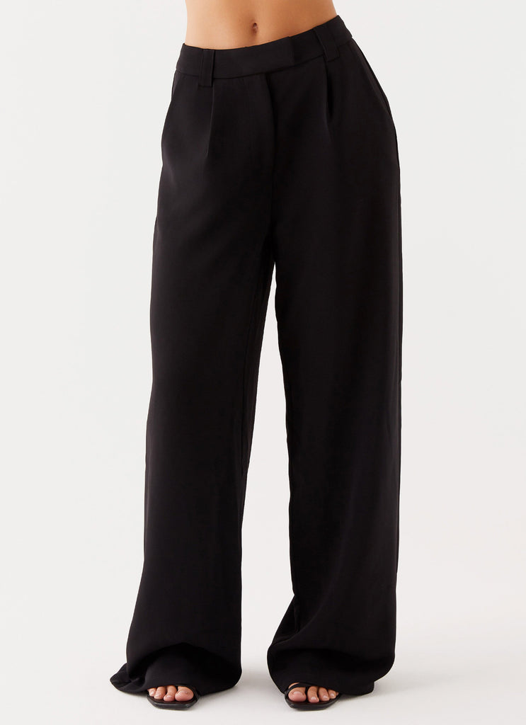 Womens Midnight City Suit Pants in the colour Black in front of a light grey background