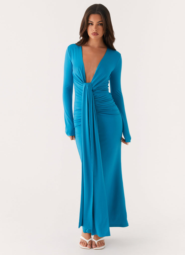 long blue dress with sleeves Miesha Long Sleeve Maxi Dress