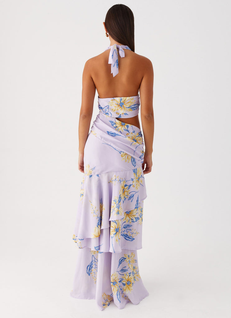 Womens Mikayla Maxi Dress in the colour Lavender in front of a light grey background