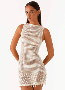 Miracle Beaded Crochet Mini Dress - Ivory