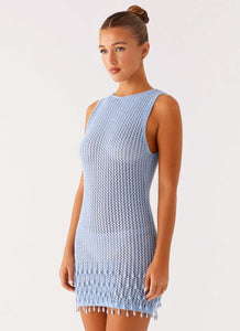 Miracle Beaded Crochet Mini Dress - Blue Peppermayo Miracle Beaded Crochet Mini Dress - Blue Peppermayo