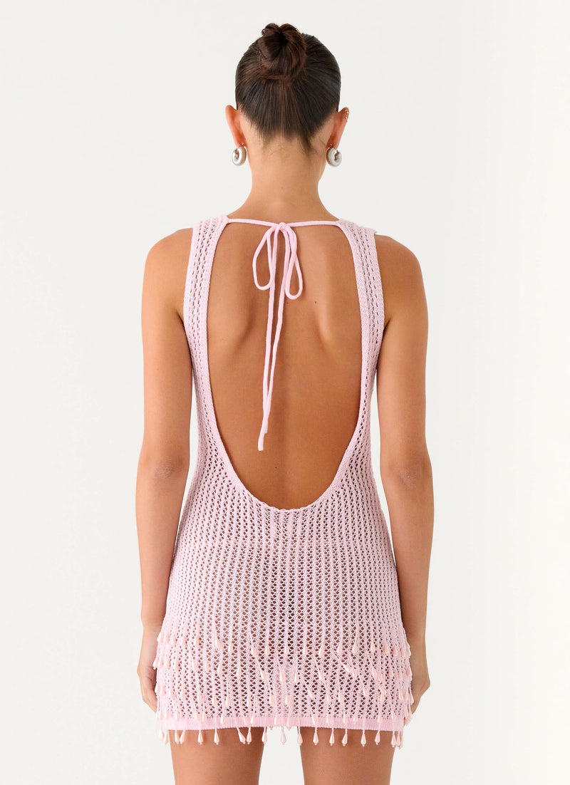 Miracle Beaded Crochet Mini Dress - Pink