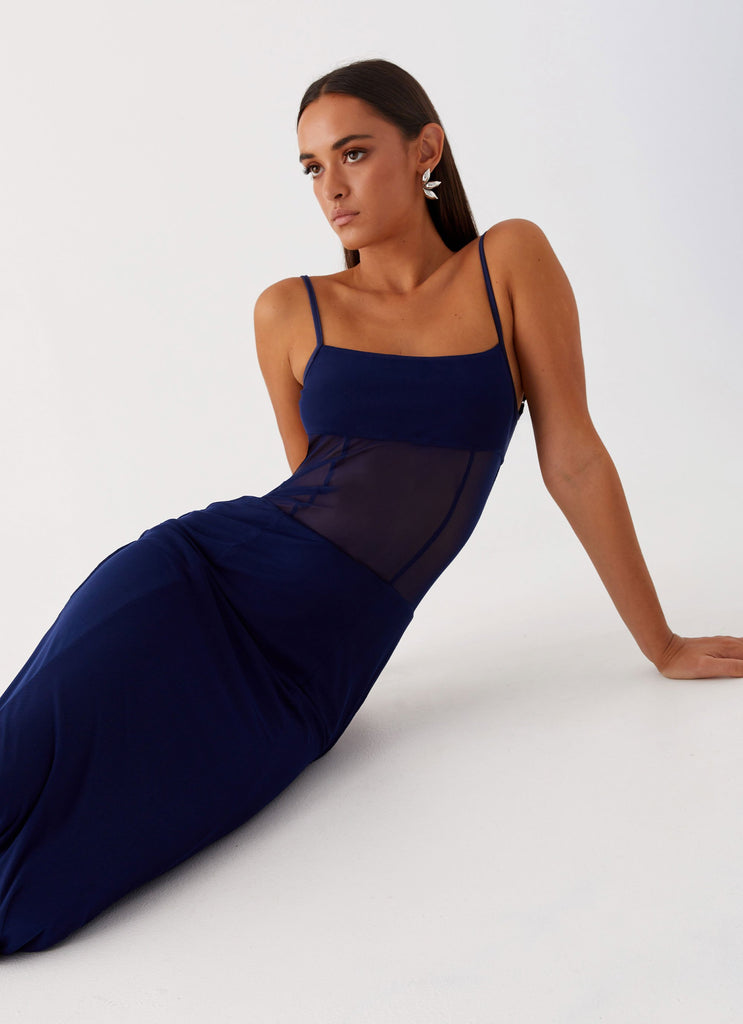 Womens Miranda Maxi Dress in the colour Navy in front of a light grey background