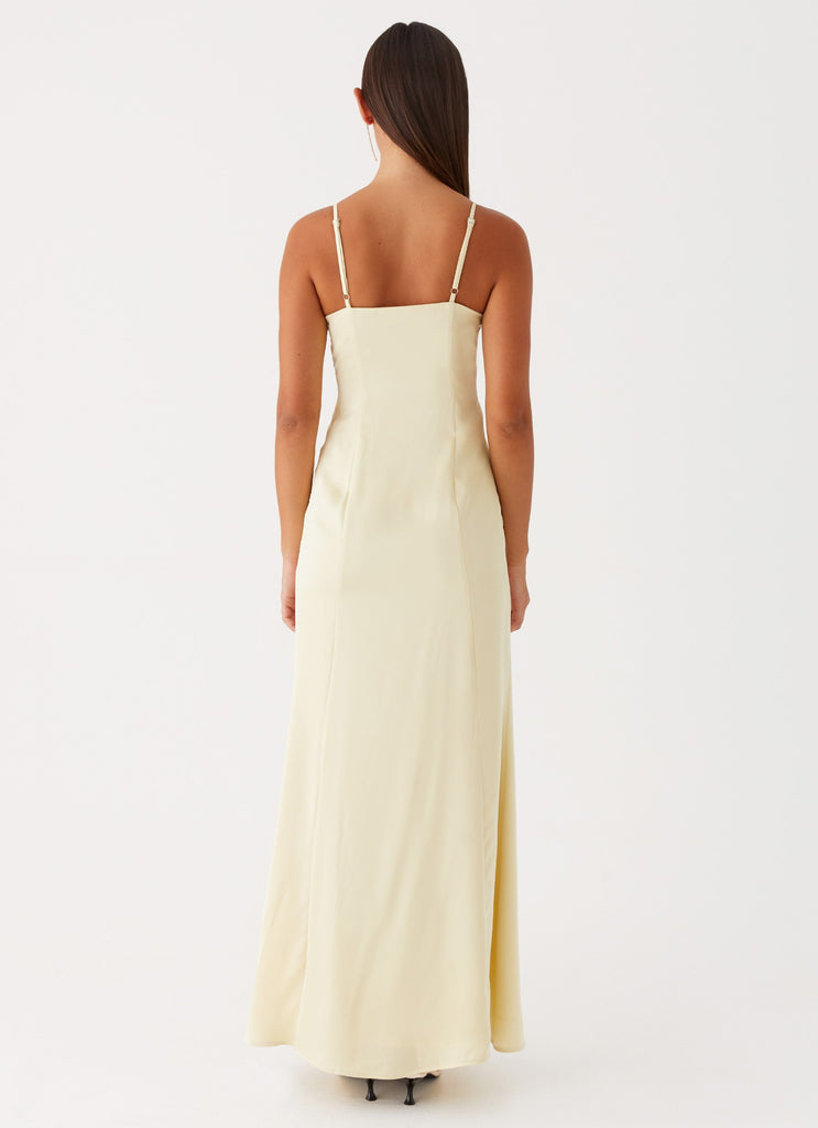 Womens Miss Bloom Maxi Dress in the colour Lemon in front of a light grey background