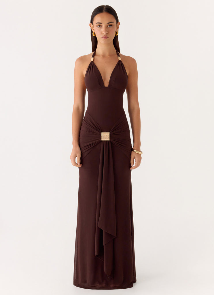 Miyah Halter Hardware Maxi Dress - Chocolate