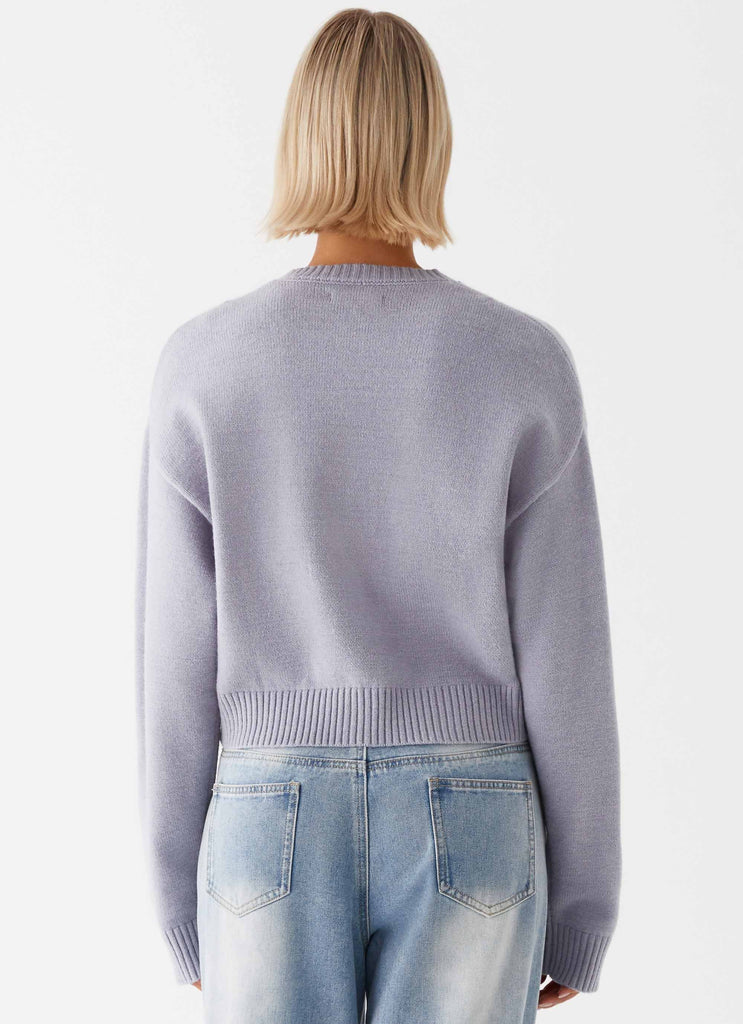 Womens Monika Oversized Jumper in the colour Blue in front of a light grey background