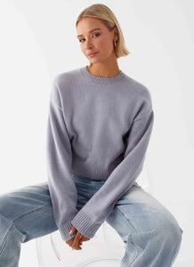 Womens Monika Oversized Jumper in the colour Blue in front of a light grey background