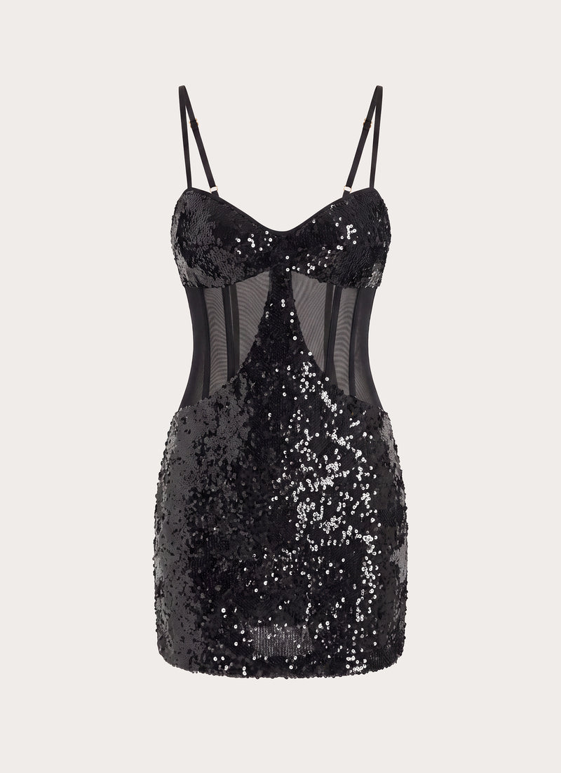 Monnise Sequin Corset Mini Dress - Black