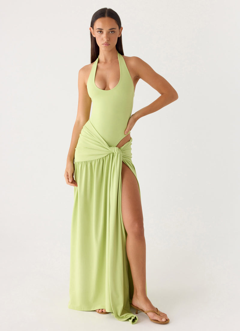 My Answer Bodysuit Maxi Dress - Lime