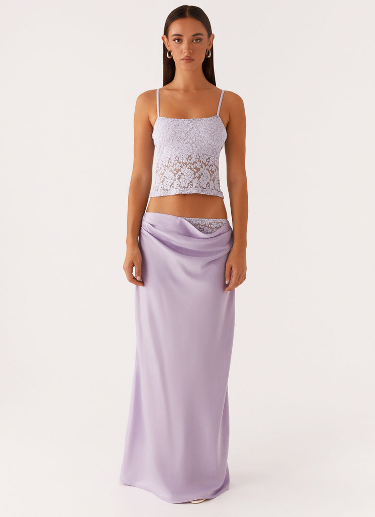 Nancy Lace Satin Maxi Skirt - Lilac