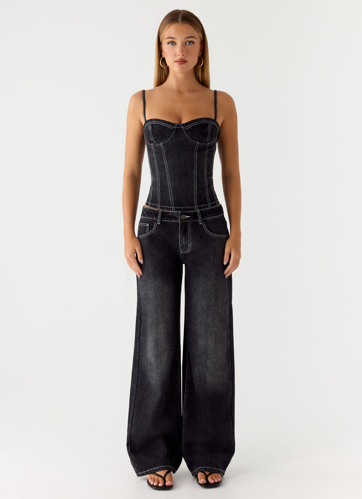 Nathan Denim Corset Top - Washed Black