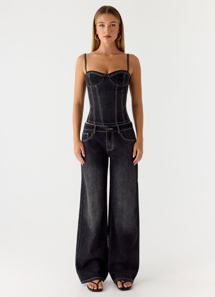 Nathan Super Low Rise Denim Jeans - Washed Black